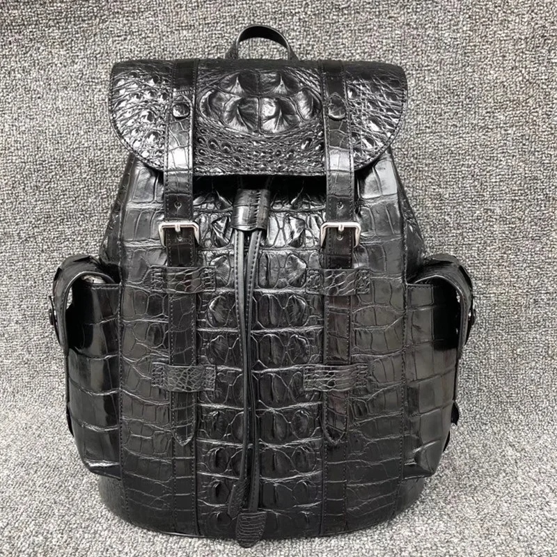 Мужской большой повседневный рюкзак из натуральной крокодиловой кожи на шнурке, Мужская Дорожная сумка из натуральной кожи аллигатора