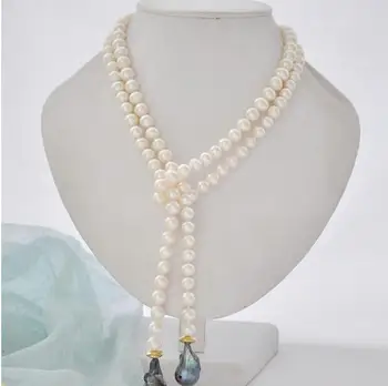 

22mm black keshi baroque white round freshwater pearl necklace 45inch