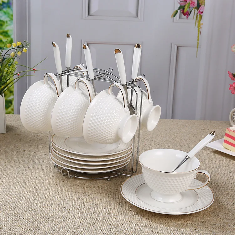 

6 Pcs Sets China Ceramic coffee cup dish set high-grade afternoon tea set bone porcelain cup saucer set with spoon Free Shipping