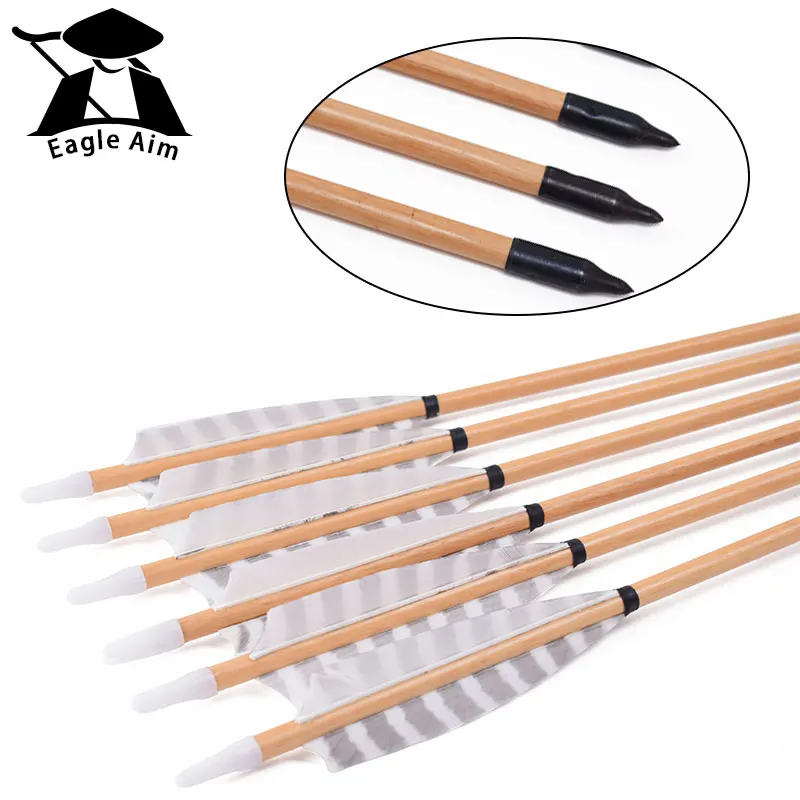 

Hunting 12pcs 31.5" Wooden Arrows Bolts 20-70lbs 5inch White Turkey Feather Vanes for Traditional Bow