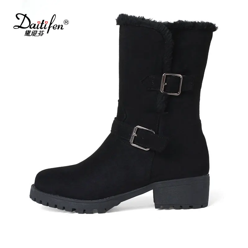

Daitifen Fashion Waterproof Snow Boots Women's Mid Calf Boots low heel Winter Botas Mujer Platform Fur Shoes Woman Size 34-43