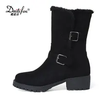 Daitifen Fashion Waterproof Snow Boots Women’s Mid Calf Boots low heel Winter Botas Mujer Platform Fur Shoes Woman Size 34-43