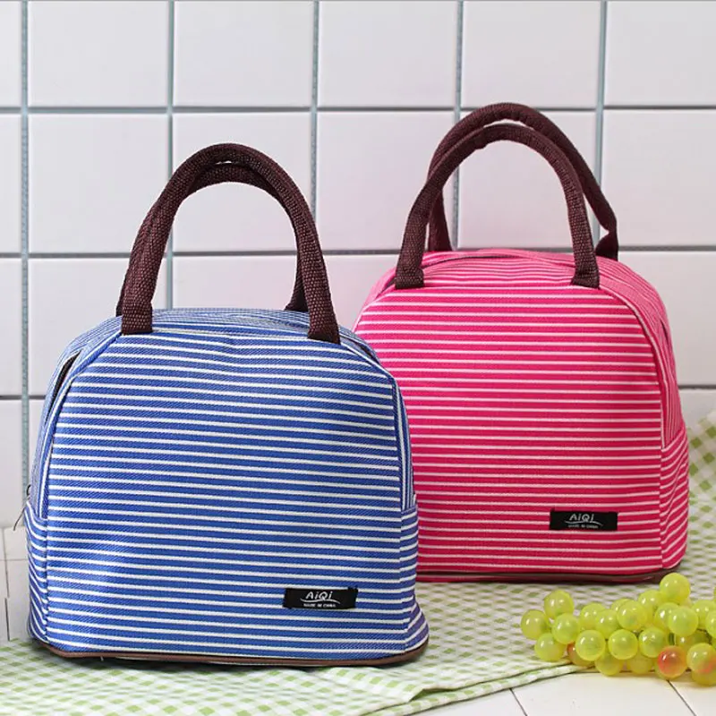 Lazer para Mulheres Bolsa de Almoço Portátil Lona Listra Isolado Refrigerador Bolsas Comida Térmica Piquenique Almoço Caixa Crianças Gelo Pacote Tote 2020