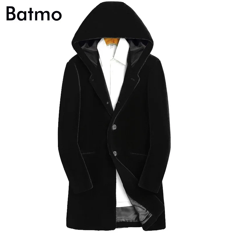 

Batmo 2018 new arrival winter high quality thicked wool hooded long parka men,men's winter coat ,hooded trench coat men