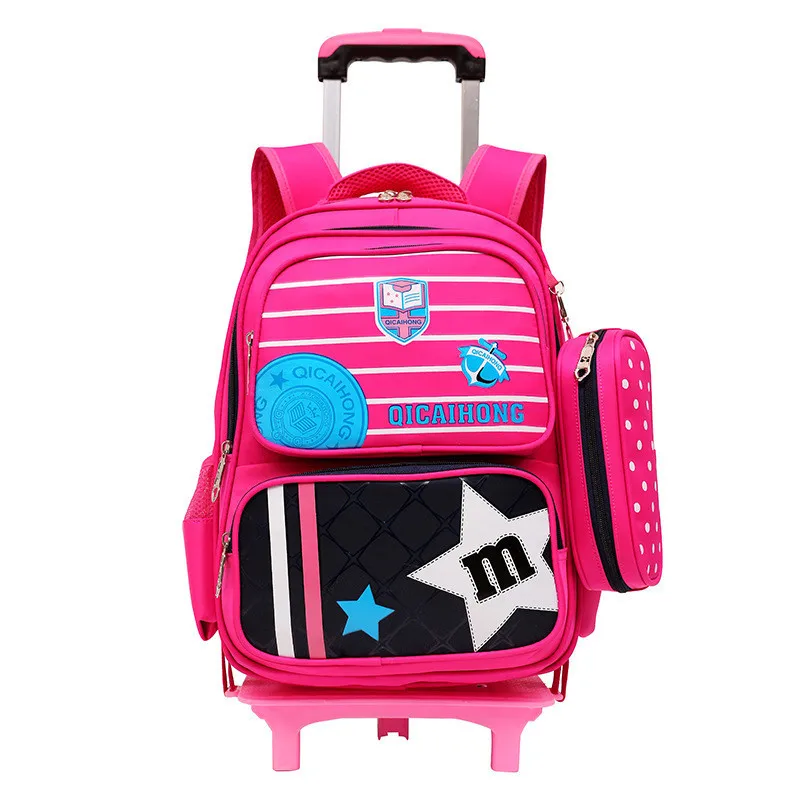 Новинка, детский школьный рюкзак на колесиках для мальчиков и девочек, сумки для книг, рюкзаки, съемные детские школьные сумки, 2/6 колеса, для подъема по ступенькам - Цвет: 2 wheels rose red