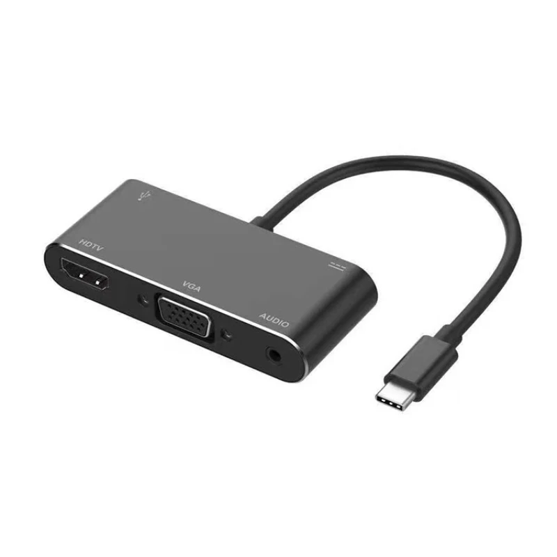 HDTV OTG кабель для USB C HDMI VGA 3,5 мм адаптер Тип C к HDMI 4 к цифровой для аналоговые аудио и видео адаптер для ПК ноутбук планшеты - Цвет: Черный