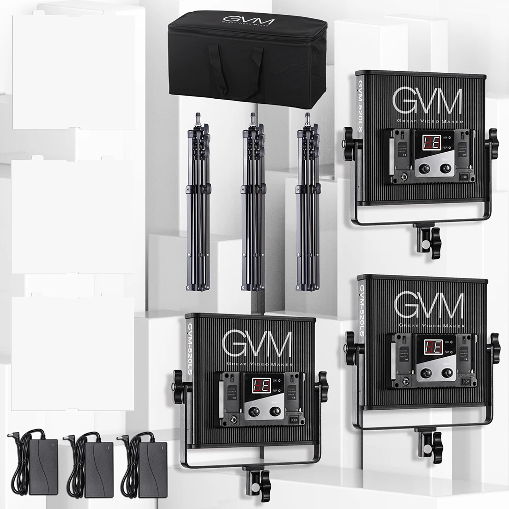 

GVM LED Video Camera Lighting Kit with Stand 520 Lamp Beads CRI97 320K-5600K Dimmable Photography Lighting Studio Kit