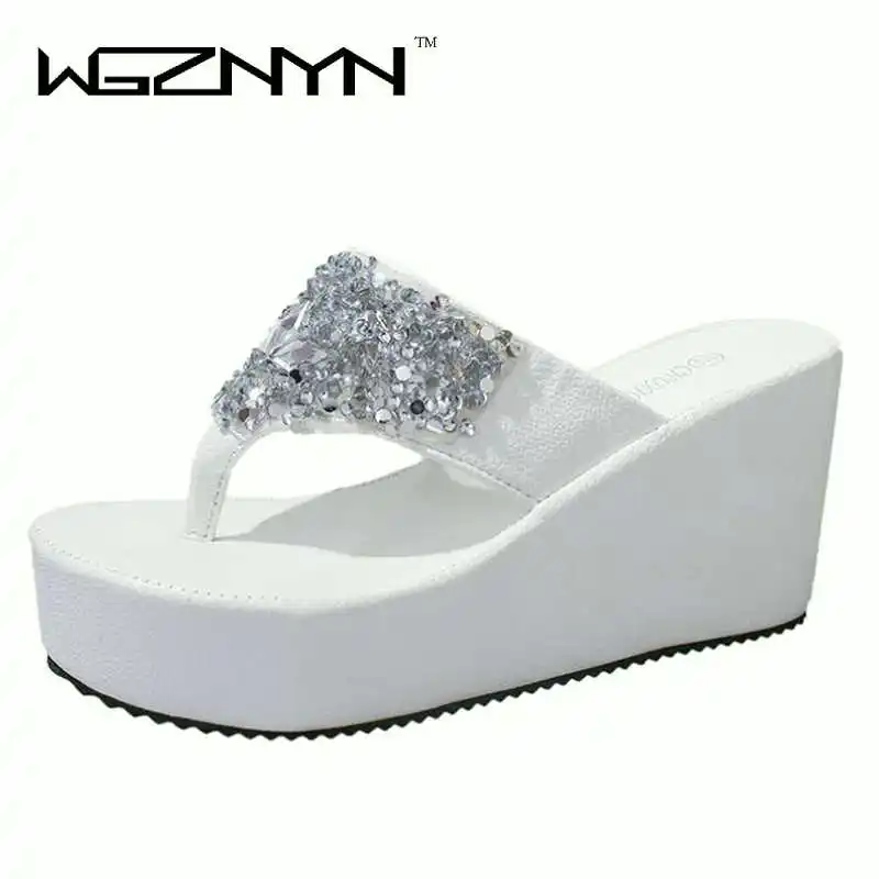 

WGZNYN Summer Women's Shoes Rhinestone Woman Flip Flops Wedged Platform Designer Shoes Woman Beach Slippers Zapatos Mujer W302