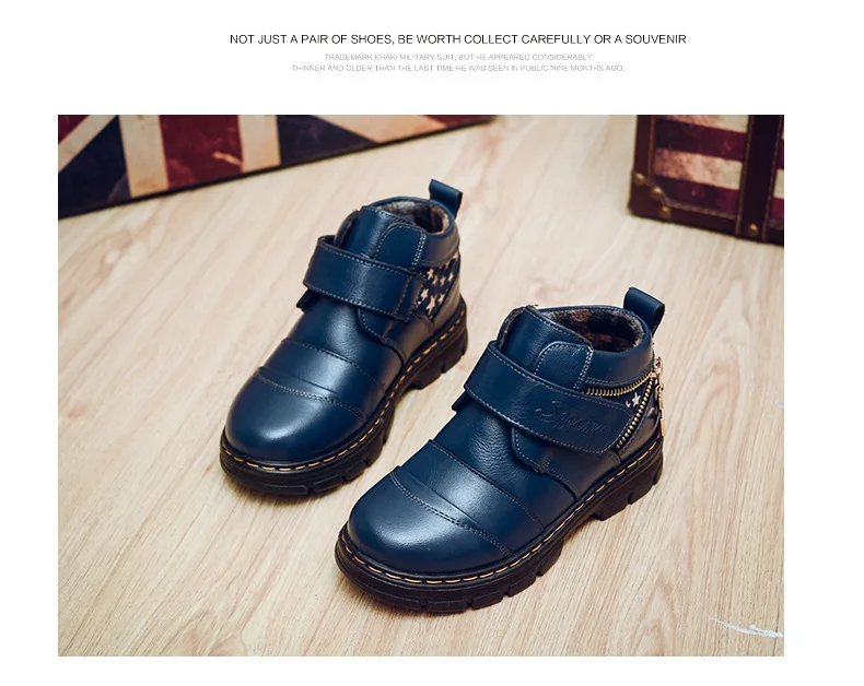 Детская обувь из натуральной кожи для мальчиков модные ботинки для девочек Повседневные детские плюшевые кроссовки резиновые сапоги