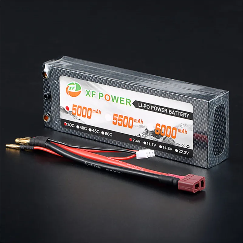 High Quality Reachargeable Lipo Battery XF Power 7.4V 5000mAh 2S 30C T Plug Hardcase Pack Unconnected For RC Model | Игрушки и хобби