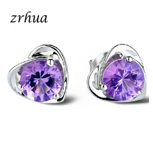ZRHUA модные Романтические 925 пробы серебряные серьги белый/фиолетовый кристалл сердце для женщин ювелирные изделия для помолвки горячие рождественские подарки