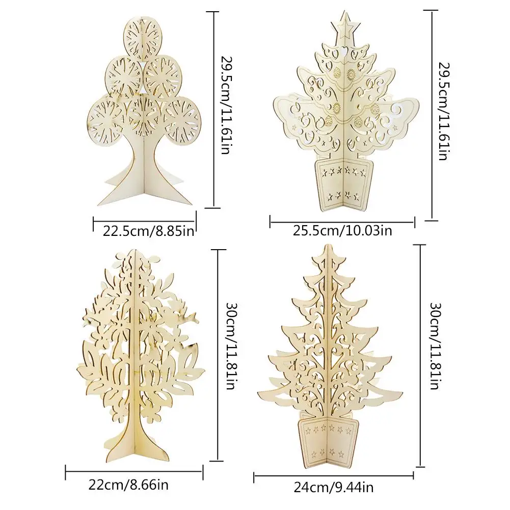 2 шт рождественские украшения деревянные трехмерные полые резные настольные елки украшения для рождественской елки кулон