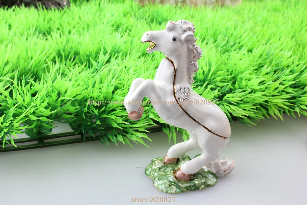 Horse Figurine Jewelry Trinket Box Collectible Horse Handmade Jeweled Metal & Enamel Trinket Jewelry Box  Horse Figurine
