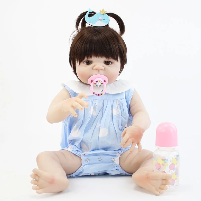 

55cm Full Silicone Reborn Baby Doll Toy Lifelike Vinyl Newborn Princess Toddler Girl Babies With Earring Like Alive Bebe Bonecas