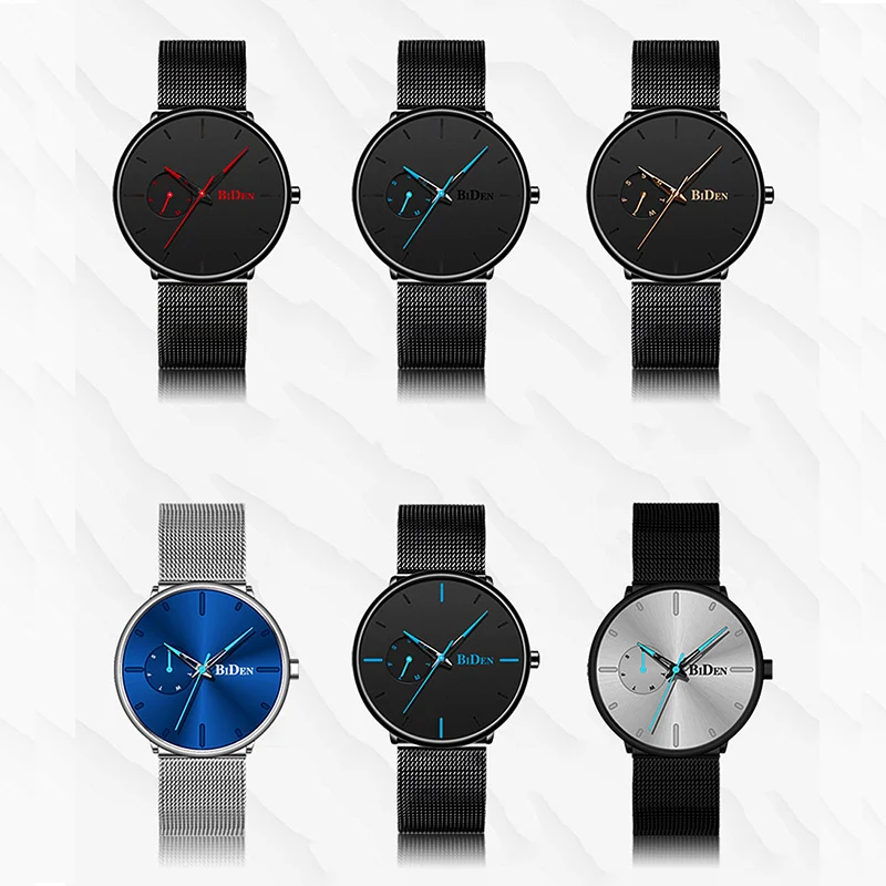 Reloj Hombre BIDEN Top Brand Luxury Men Watches Waterproof Ultra Thin Date Wrist Watch Male Mesh Strap Casual Quartz Clock