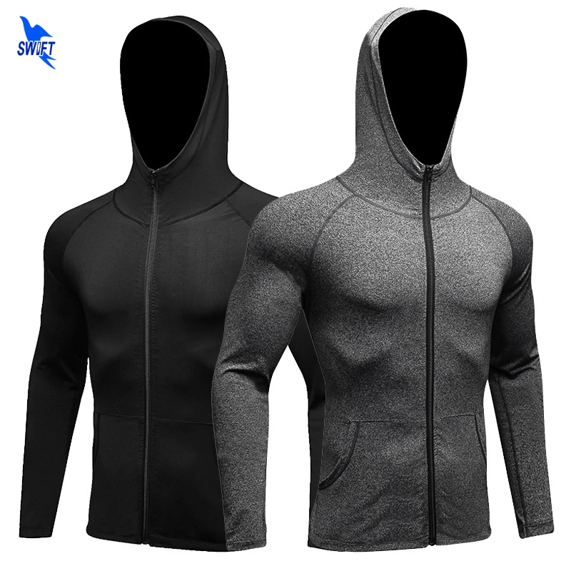 Windproof Hooded Winter Running Jacket Men Breathable Quick dry Yoga Fitness Jerseys Sports Wind Coat Zipper Protect Sweatshirts