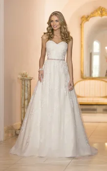

W2033 Custom Off Shoulder Sweetheart Beaded Belt A Line Ivory Tulle Crystal Lace Wedding Dress 2017 Bridal Gown vestido de noiva