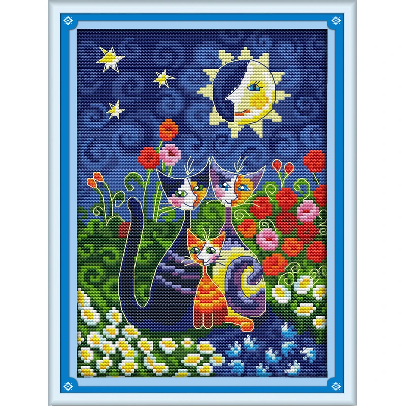 Joy Sunday мультяшный Стиль Кошки под солнцем Игла diy Печать Ткань для начинающих