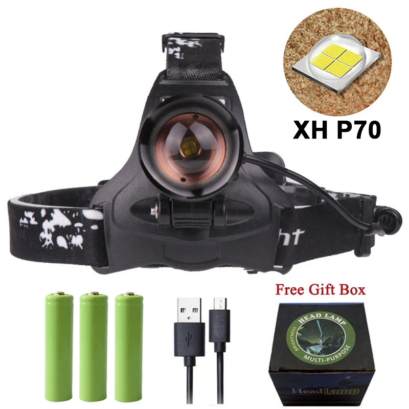 

Z20 2608 LED XHP70 Head lamp fishing headlamp 32000LM powerful Led Headlight zoom head light flashlight torch