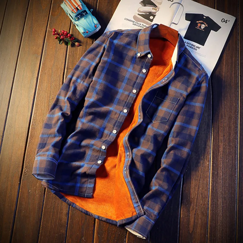 Camisa Masculina Shirt Men Plaid Flannel Shirts Mens Casual Autumn Winter Spring Thick Warm Fleece Cotton Long Sleeve Shirt 5XL