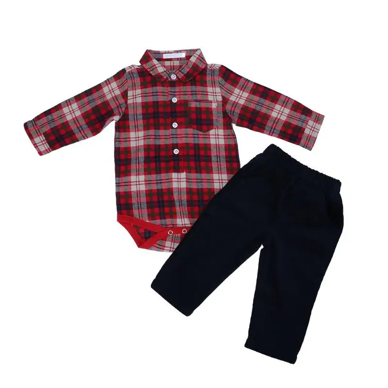 Детские комплект одежды с длинными рукавами клетчатый комбинезон рубашка + вельвет Брюки для девочек 2 шт. новорожденных Обувь для