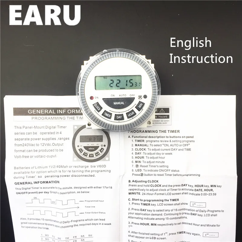 ERU TM619 AC 220V 230V 240V цифровой lcd Таймер питания программируемый реле времени с UL указанным Реле 16А, простая проводка