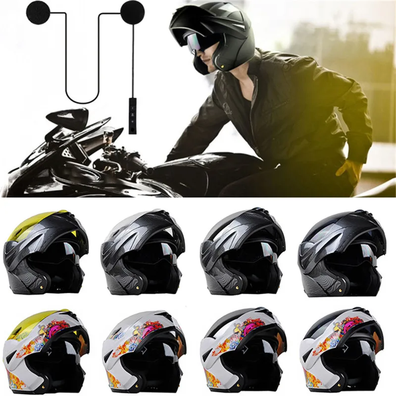 Мотоциклетный Bluetooth шлем из углеродного волокна с двойным козырьком в горошек модульный флип-кейс для мотокросса уличный велосипед+ гарнитура