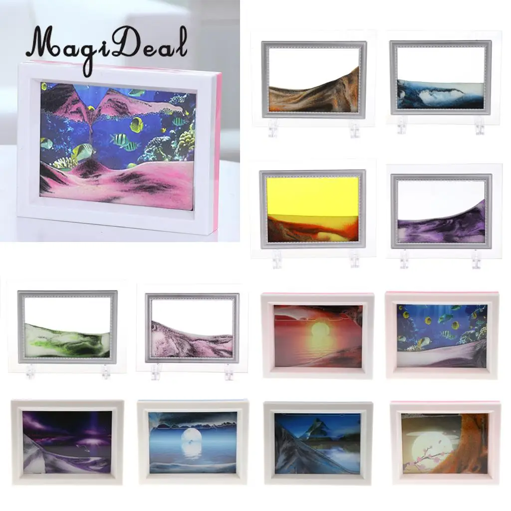 Mix Visual Illusion Floating Liquid Motion Timer Landscape Liquid Sanglass Flowing Sand Drawing Toy Desk Supplies 