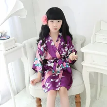 Детский халат атлас детей кимоно халаты подружки невесты платье с цветочным узором для девочек Шелковый детский халат ночная рубашка кимоно Павлин одеяние