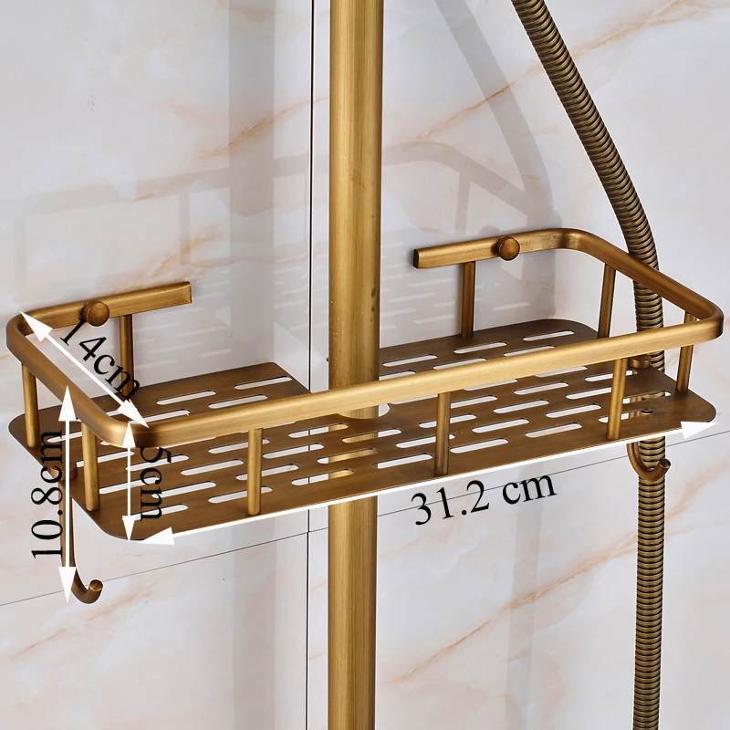 Античный латунный душевой набор кран с товарной полкой и вешалками смеситель кран " дождевая головка двойные ручки настенный