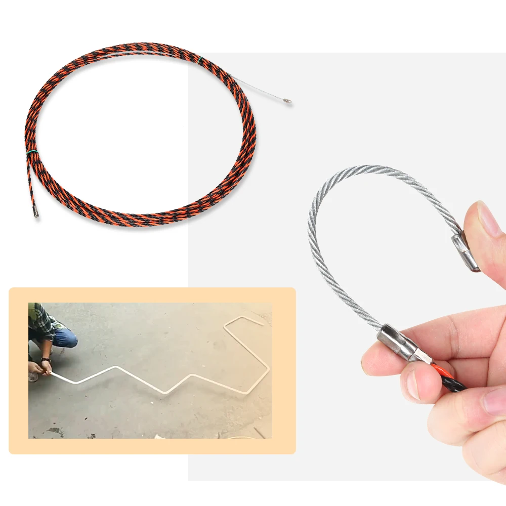 

5-50M Electrical Wire Puller Threader Cable Running Rod Nylon Fish Tape Conduit Ducting Steel Rope Connector Wire Installation