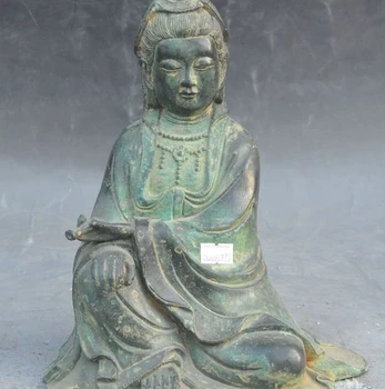 

10" old chinese buddhism Joss Bronze guanyin kwanyin bodhisattva buddha statue