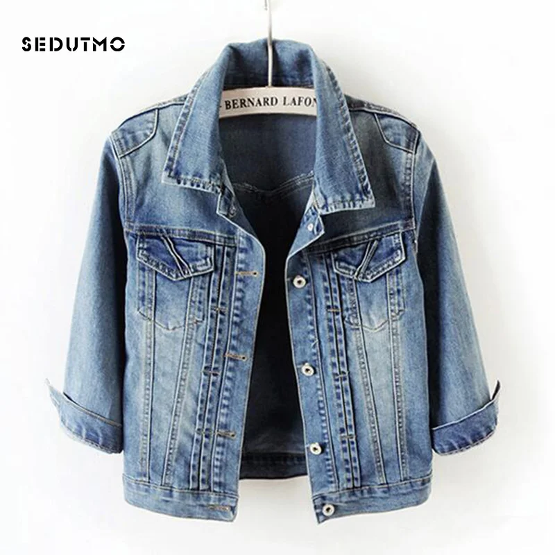 SEDUTMO 2018 размера плюс 5XL джинсовая куртка для женщин Boyfriend Denim пальто Уличная обувь