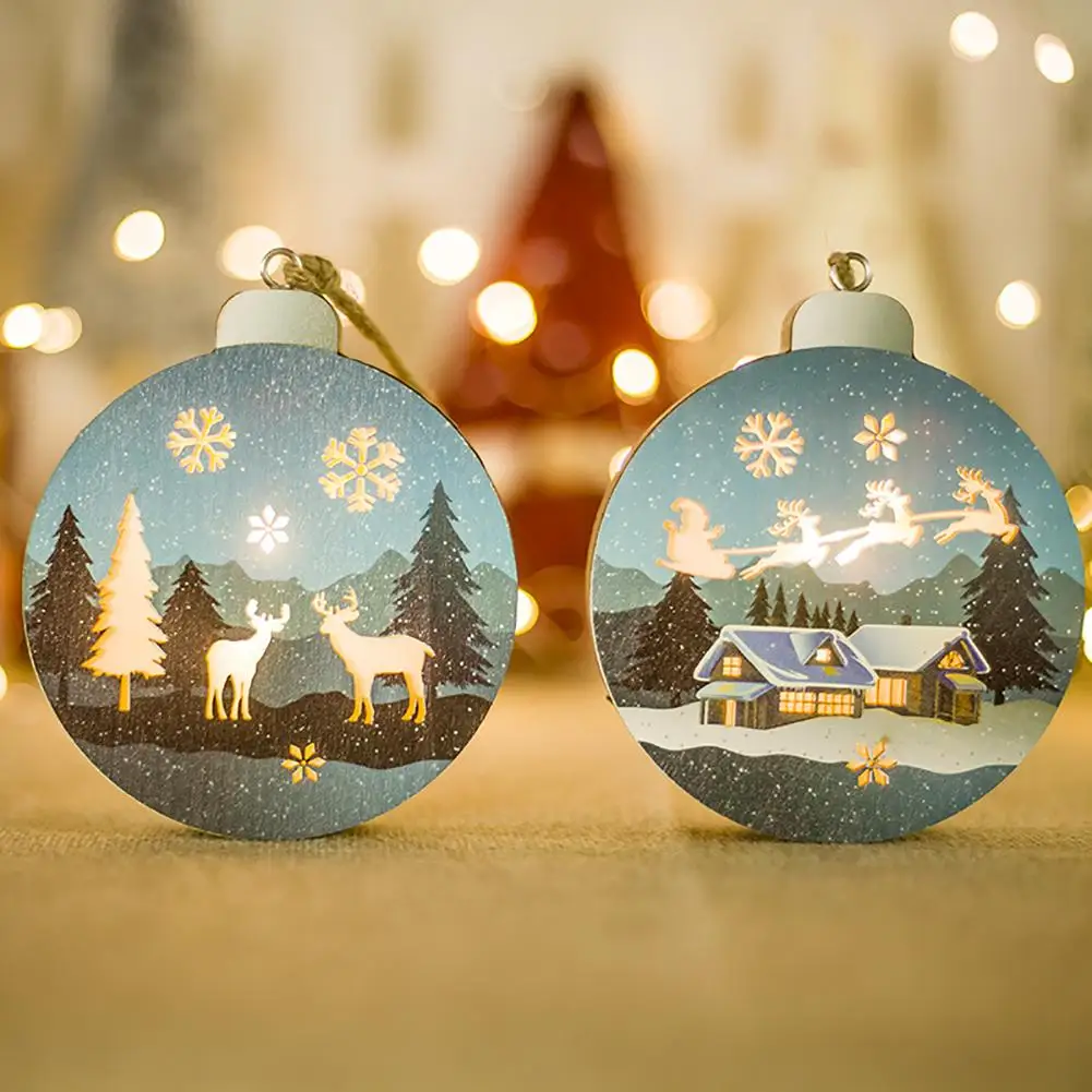 

Round Wooden Christmas Hanging Decor Santa Claus Lighting Pendant Christmas Tree Hanging Ornament Christmas Decor Lighting Gift