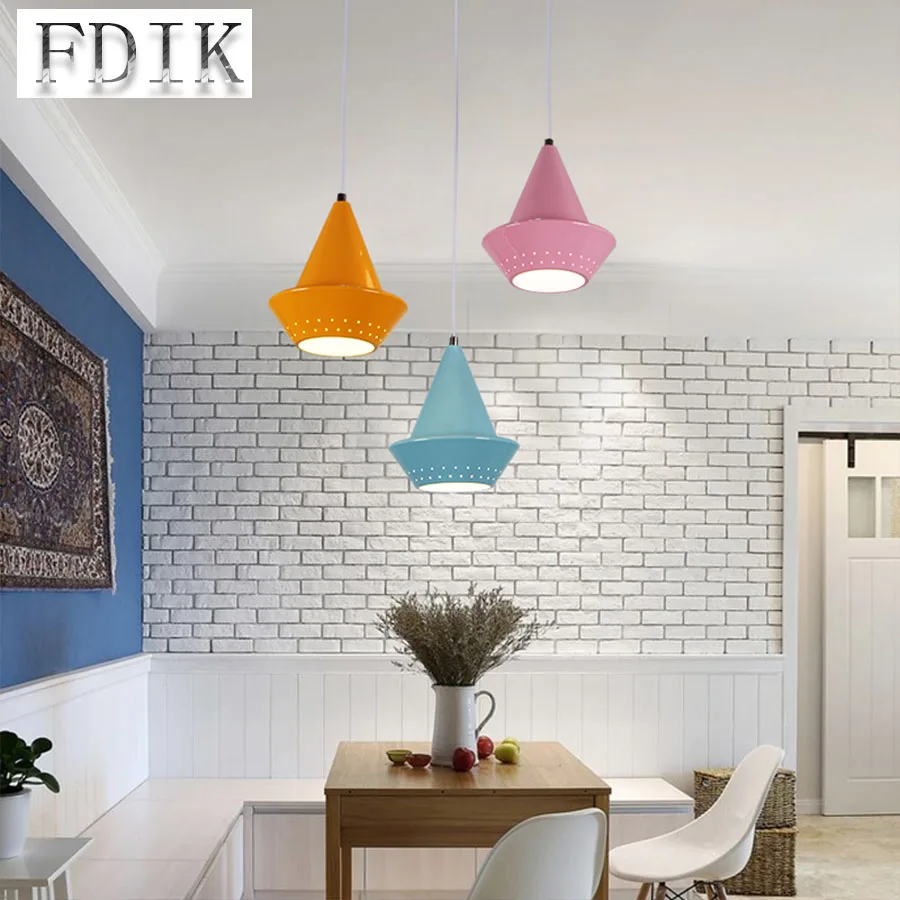 

Nordic Personality Creative three heads Macaron Multicolor Pendant Light 18W Double Color Dimming Dining room Study Pendant lamp