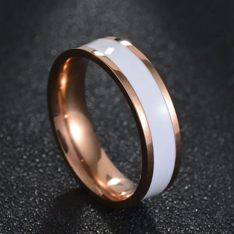 Модные розовое золото нержавеющая сталь женские свадебные кольца белое кольцо с черной эмалью панк любовника ювелирные изделия Мужчины Bague - Цвет основного камня: H5029RWH