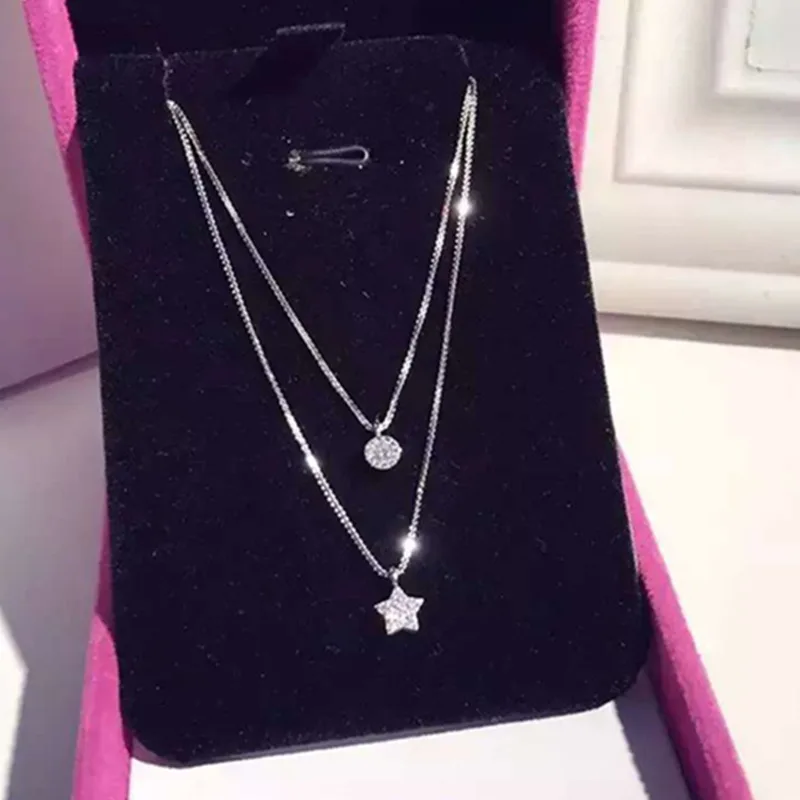 

2019 New Arrival Real 925 Sterling Silver Trendy Designer Women Necklace Fashion Designer Sparkling Zircon Pentagon Star Pendant
