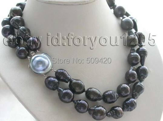 

W&O658 >>2r Natural 24mm Black Reborn Pearl Necklace 925sc mabe