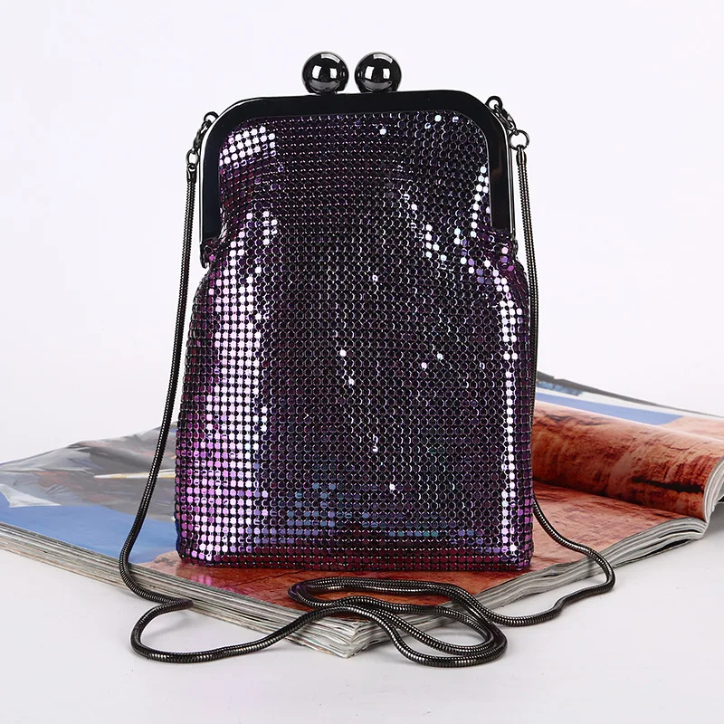 

2019 Creative Sequin Mobile Phone Bag Handmade Magic Color Aluminum Chain Evening Bag