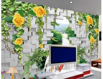

3d customized wallpaper 3d wallpaper Yellow flower brick wall background wall living 3d wallpaper room modern wallpaper