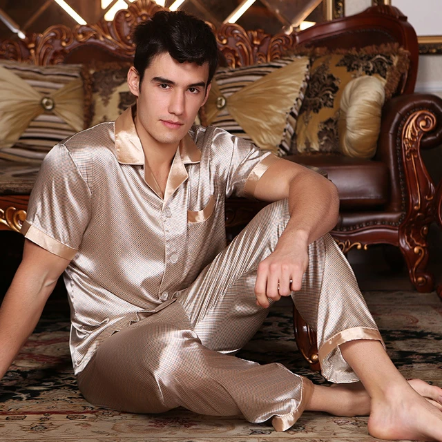 Męska plama jedwabna piżama zestaw piżama męska jedwabna bielizna nocna  mężczyźni Sexy Modern Style miękka przytulna