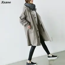 2018 New Hot Spring Autumn Women Long Trench Coat Long Sleeve Overcoats Fashion Single Breasted Hooded Plus Size Outerwear Xnxee 2018 spring new women fashion trench coat female loose cardigan stitching printing long sleeved single breasted outerwear cx88