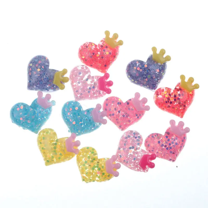 

50Pcs Clear Bling Resin Heart With Crown Decoration Crafts Flatback Cabochon Embellishments For Scrapbooking Diy Accessories