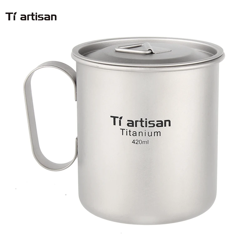 

Tiartisan Titanium Cup 420ml Coffee Tea Mug Ultralight Metal Milk Mug Handgrip Drinkware For Home or Outdoor
