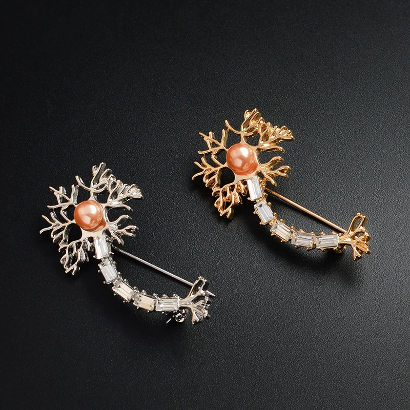 

Gold Silver Neuron Pin and Brooch with Pearl and Zircon Metal The Brain Nerve Cell Brooch Medical Jewelry Gift for Doctor Nurse