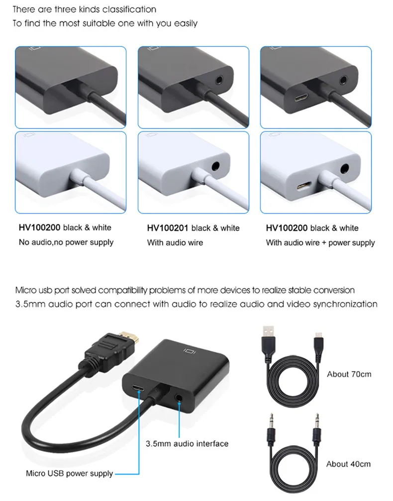 MOOJECAL HDMI в VGA конвертер Кабель-адаптер 1080P аналого-цифровой видео аудио конвертер для ПК ноутбука в HDTV проектор