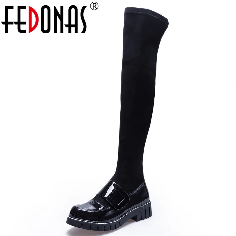 

FEDONAS 2019 Brand Black Women Over The Knee High Boots Warm Autumn Winter Buckles Stretch Boots Party Tight High Boots
