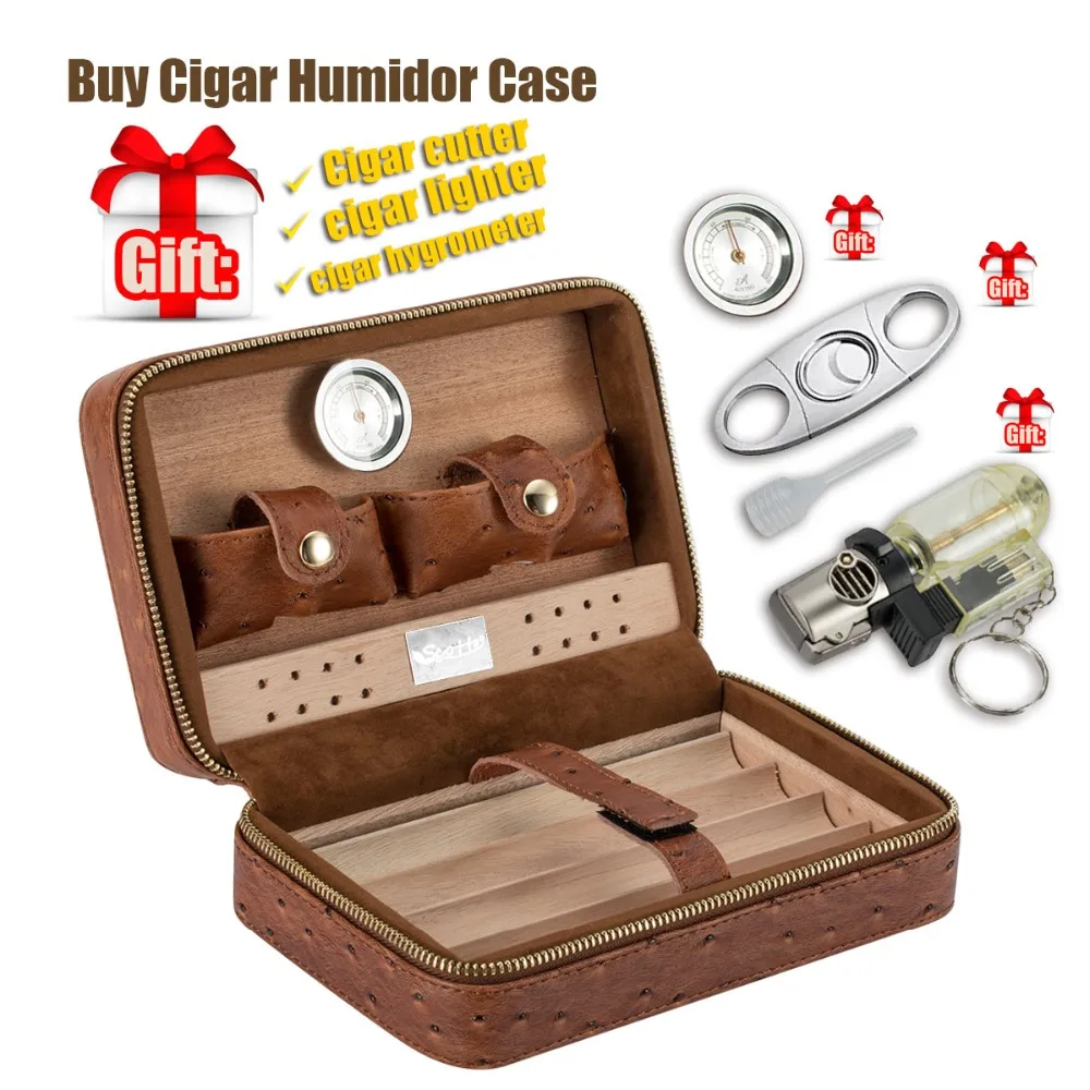 Scotte Portable Travel Cigar Humidor Case (Holds up to 4 Cigars