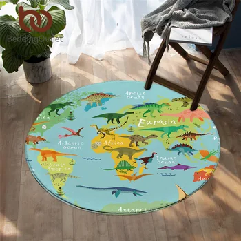 BeddingOutlet Dinosaur Round Carpet Jurassic Non-slip Area Rugs World Map Floor Mat For Kids Cartoon alfombra Dropshipping 1