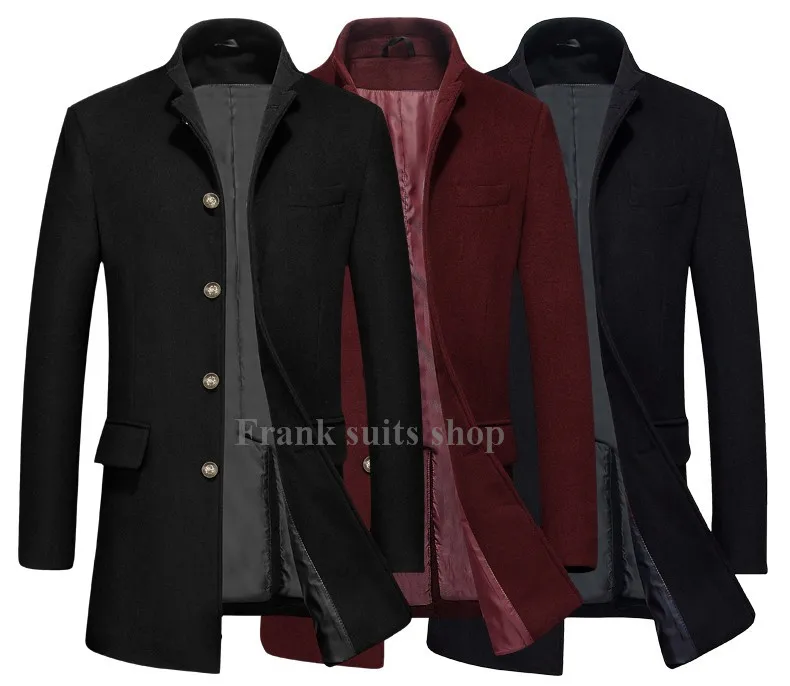 Beige Long Hiver Peacoat Col Montant Laine Pardessus Mince 2017 Poitrine Custom Made bleu noir Unique Hommes CshtQrodxB